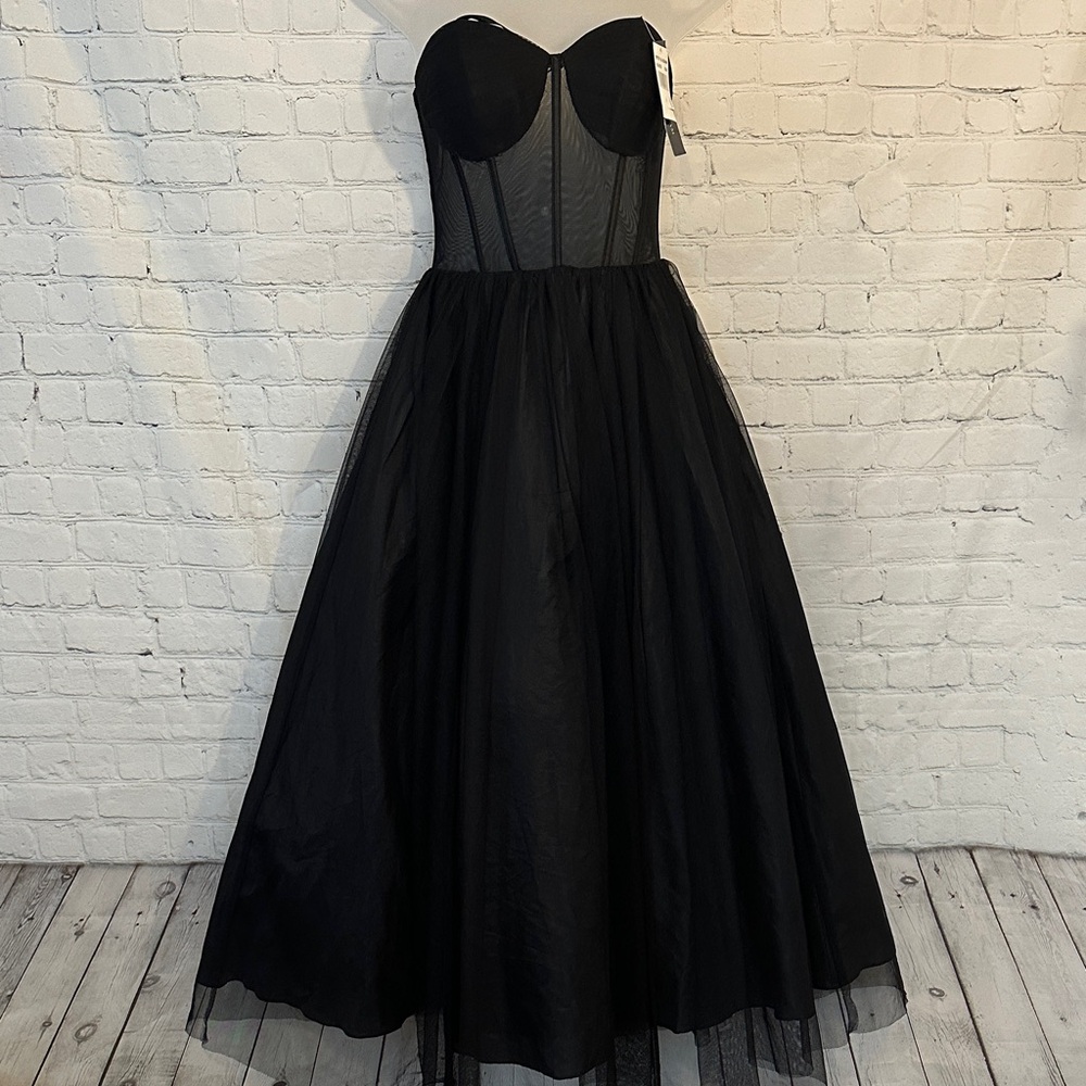 Betsy & Adam Black Corset Style Strapless Tulle Dress NWT